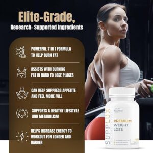 Premium Weight Loss - Powerful GLP-1 Supplement Support Weight Loss Pills for Women & Fat Burner for Men - Appetite Suppressant, Belly Fat Burner | 7 Research Backed Ingredients - 60 Capsules